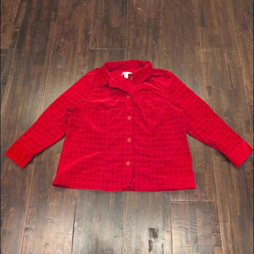 Vintage CJ Banks Red Check‎ Plaid Button Up Corduroy Shacket Women 1X Jacket
